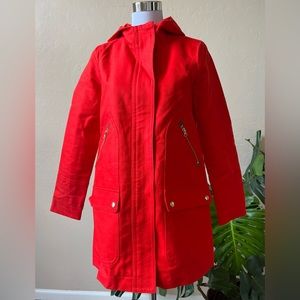 NWOT! J. Crew Red Full Zip Hooded 100% Cotton Twill Coat Size 4